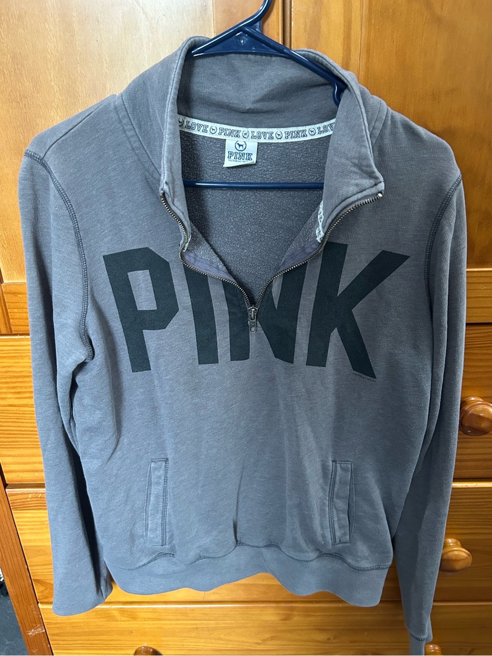 PINK Victoria's Secret Half-Zip Pullover Sweatshirt in Charcoal Gray from 2010